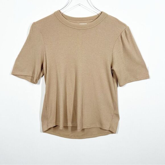 Faherty Brand Womens Size Small Nomad Tan Beige Legend Rib Layne Ribbed Tee - Picture 6 of 14